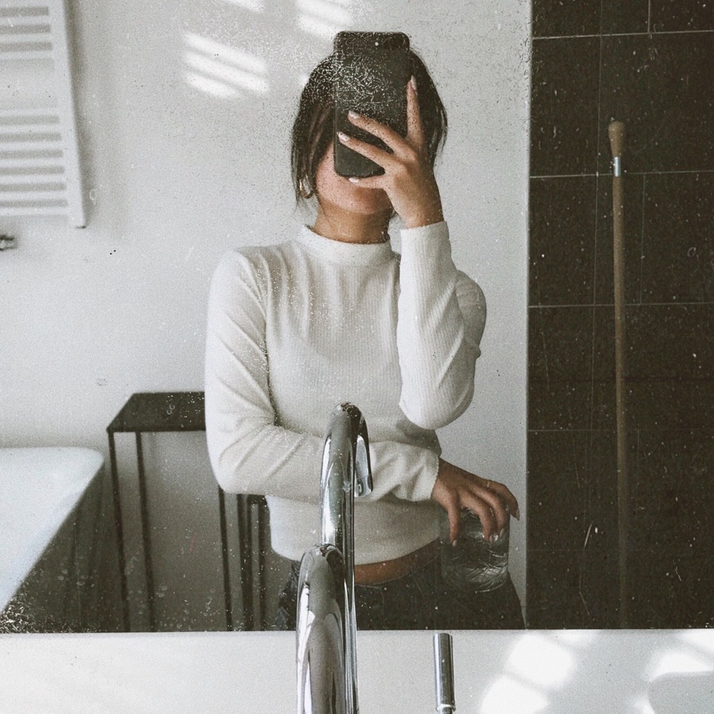 White Ribbed Mock Neck